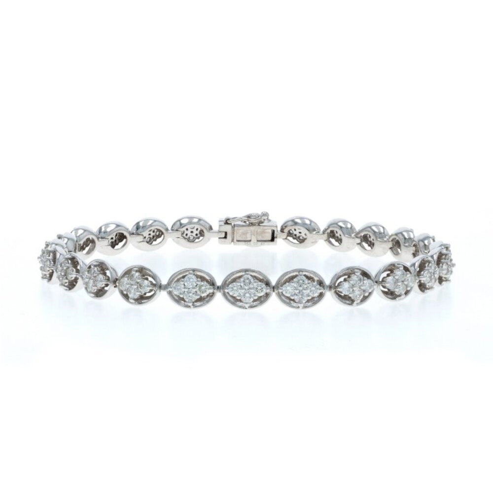White Gold Diamond Cluster Link Bracelet 7" 6 3/4" 14k Round Brilliant 2.41ctw